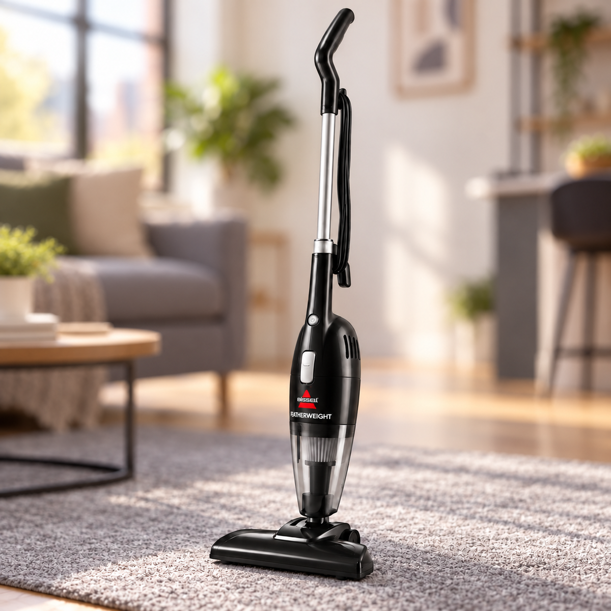 BISSELL FeatherWeight 2033 on a gray rug in a small apartment