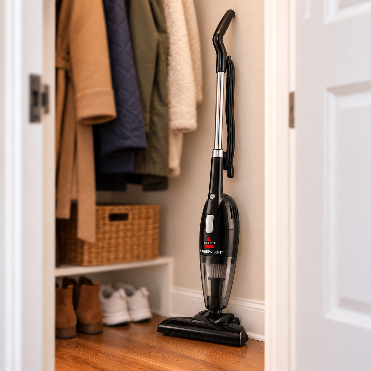 BISSELL FeatherWeight 2033 stored in a hallway closet
