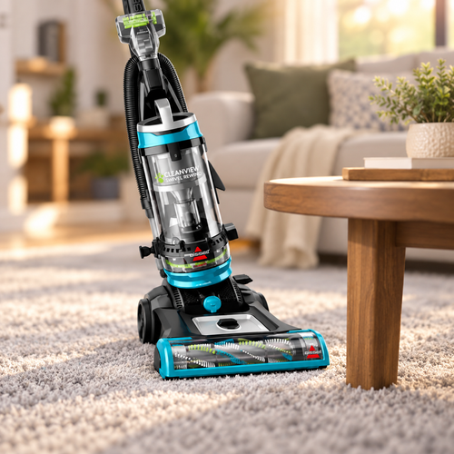 BISSELL CleanView Swivel Rewind Pet Deluxe 22547 steering around a coffee table