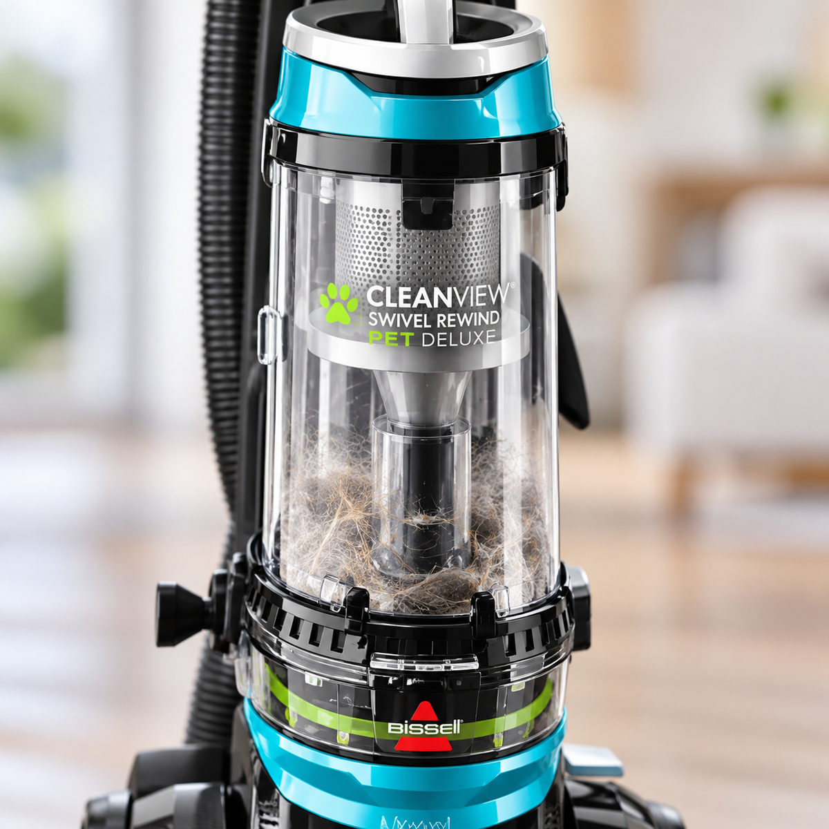 BISSELL CleanView Swivel Rewind Pet Deluxe 22547 closeup of the dirt tank