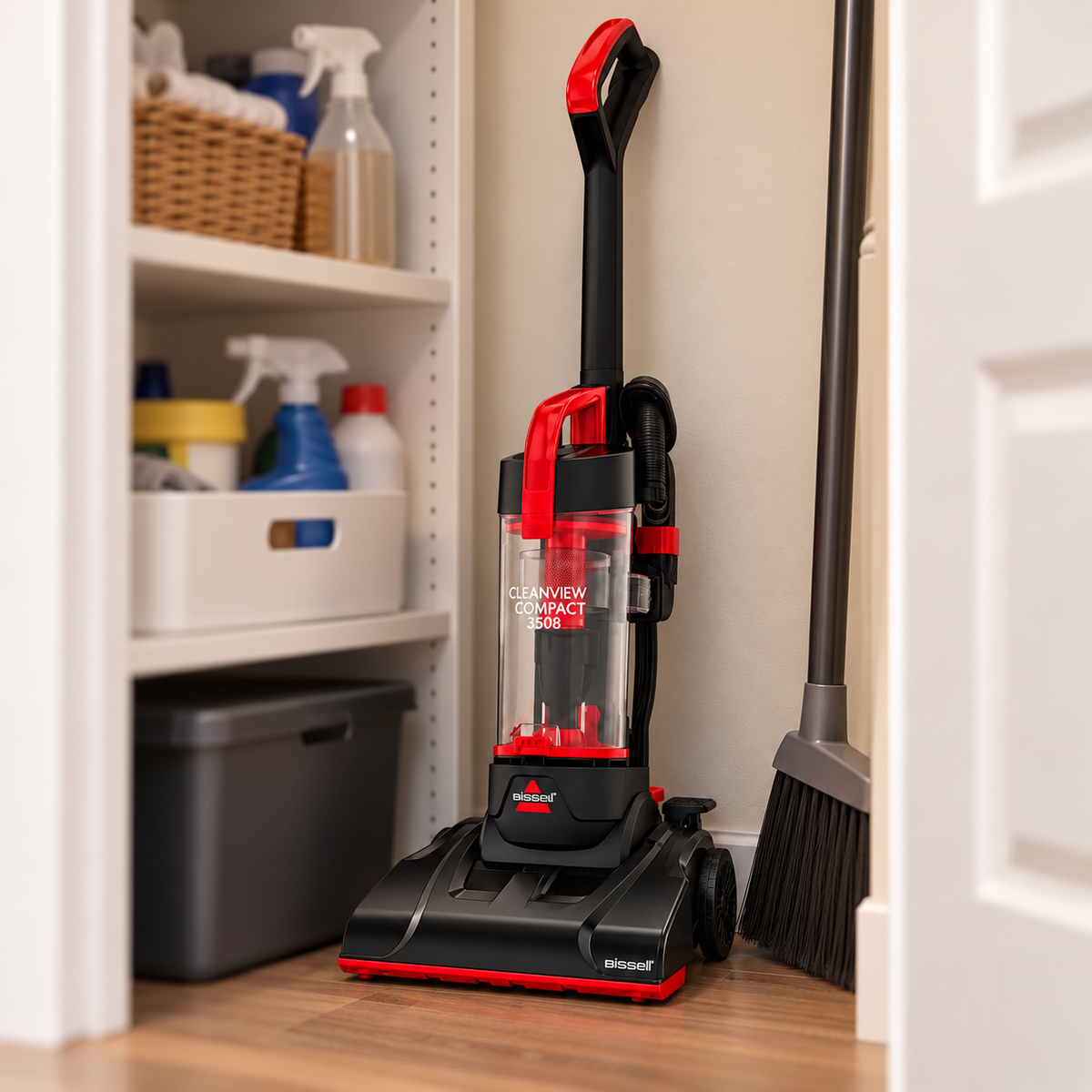 BISSELL CleanView Compact 3508 stored in a utility closet