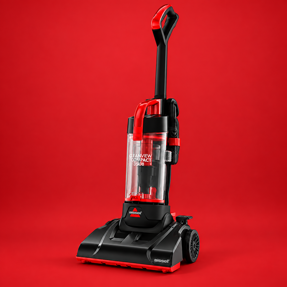 BISSELL CleanView Compact 3508 on a red backdrop
