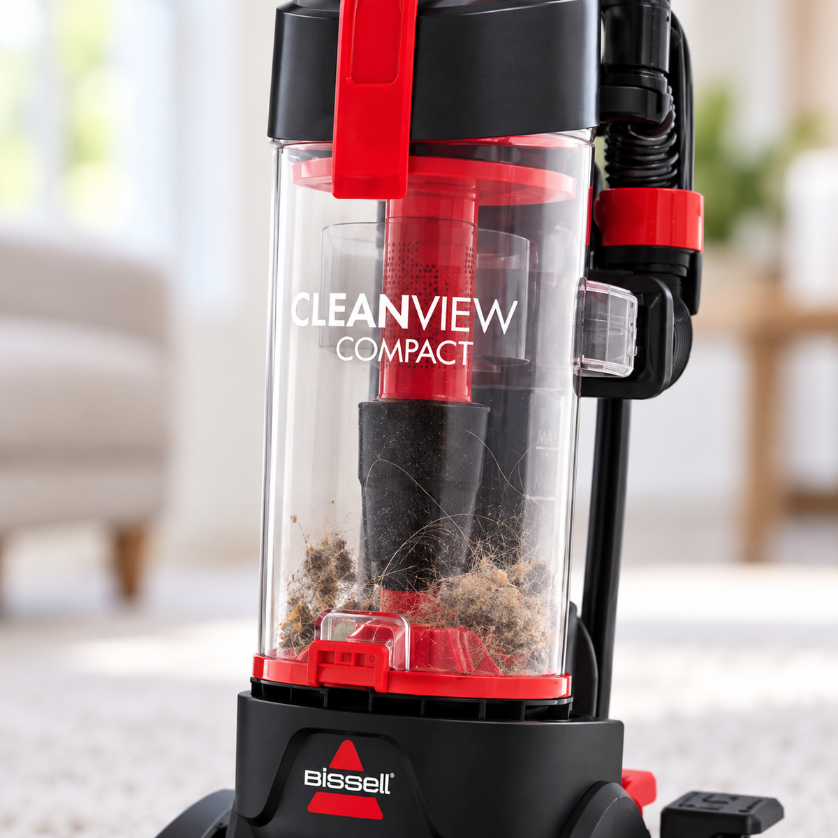 BISSELL CleanView Compact 3508T closeup of the dirt tank