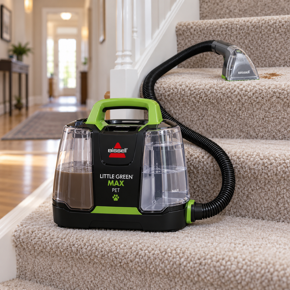 BISSELL Little Green Max Pet 3860 on a carpeted staircase