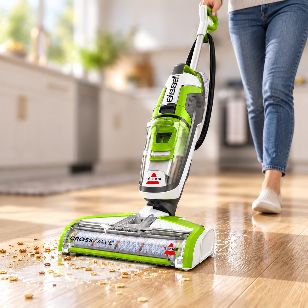 BISSELL CrossWave Turbo 3888A cleaning a kitchen floor