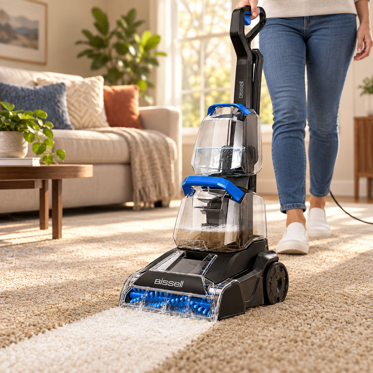 BISSELL TurboClean 3952 cleaning a stripe of living room carpet
